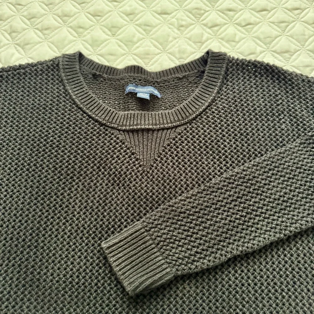 American Eagle Outfitters 100% Cotton Black Crew Open Knit Airy Sweater Sz XS